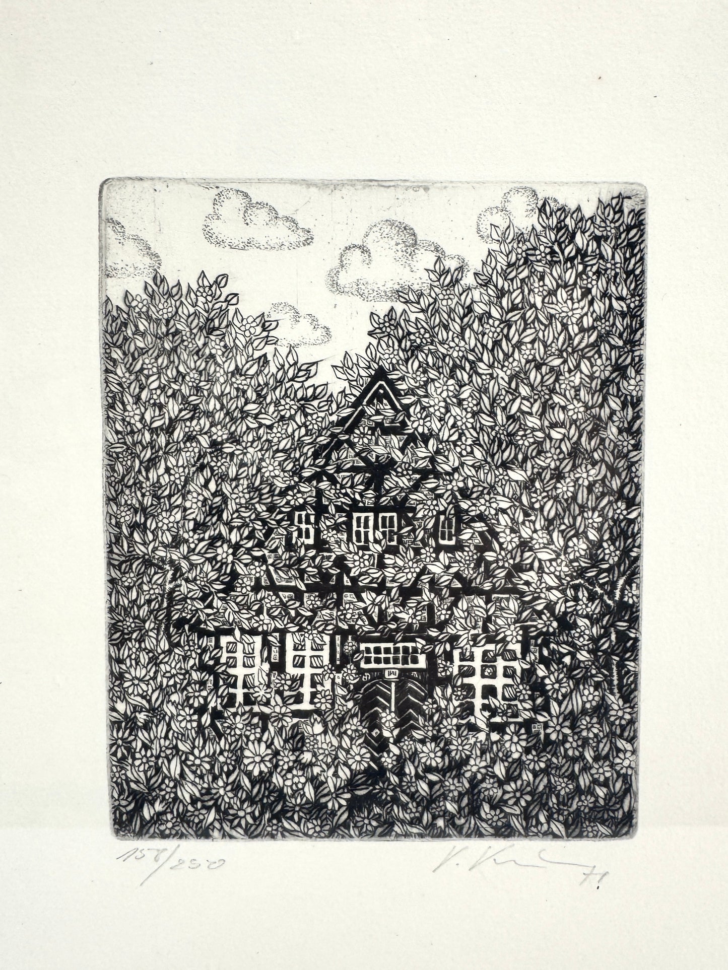 Häuschen im Wald, Illustratives Wandbild in schönem Rahmen