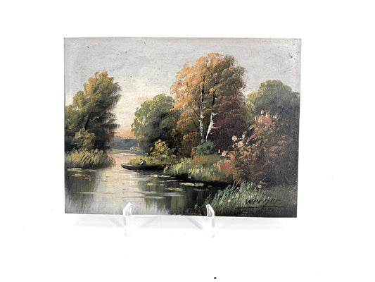 WANDBILD GEMÄLDE ÖL IDYLLE KAHN BACH HERBST WALD