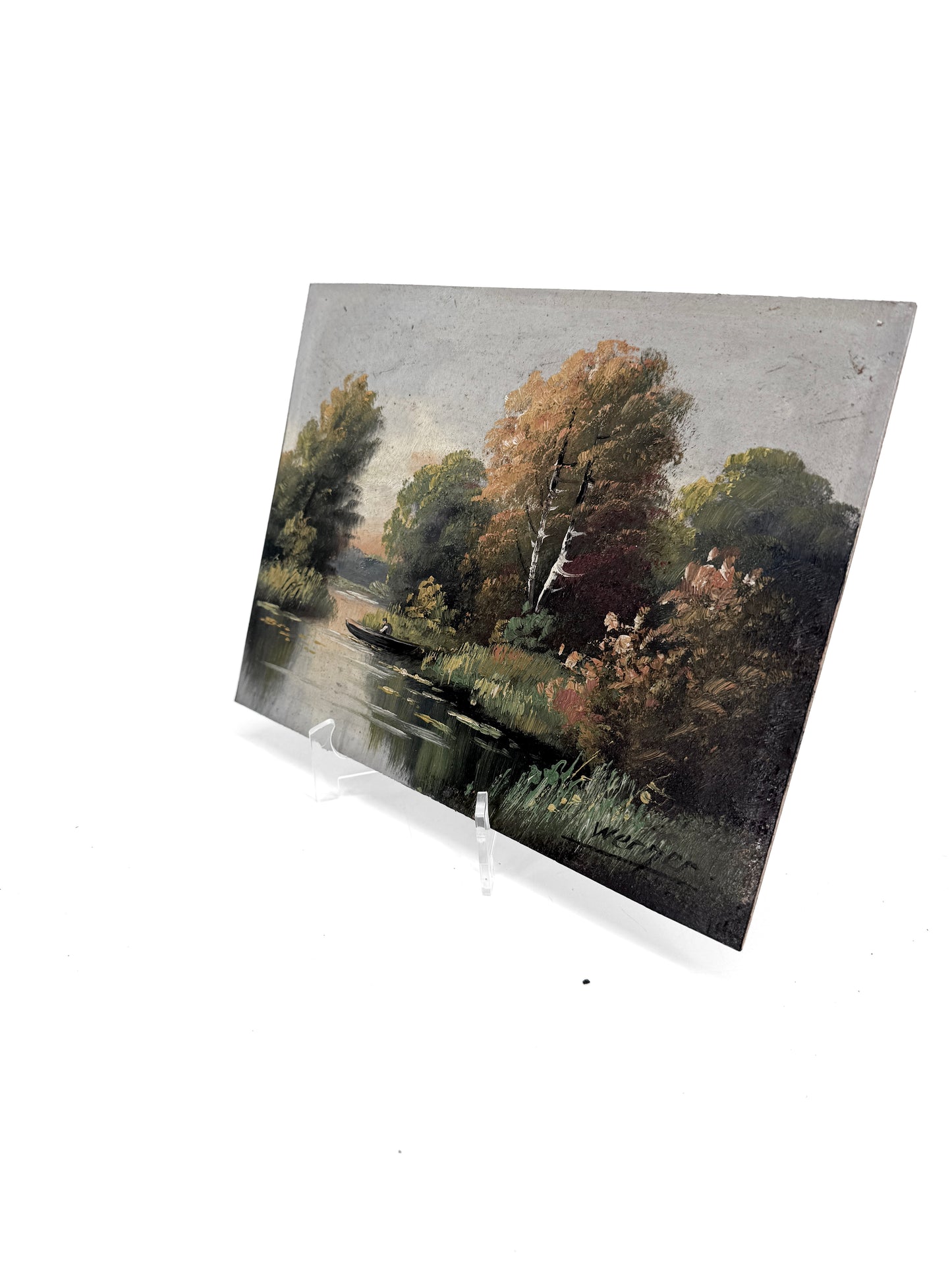 WANDBILD GEMÄLDE ÖL IDYLLE KAHN BACH HERBST WALD