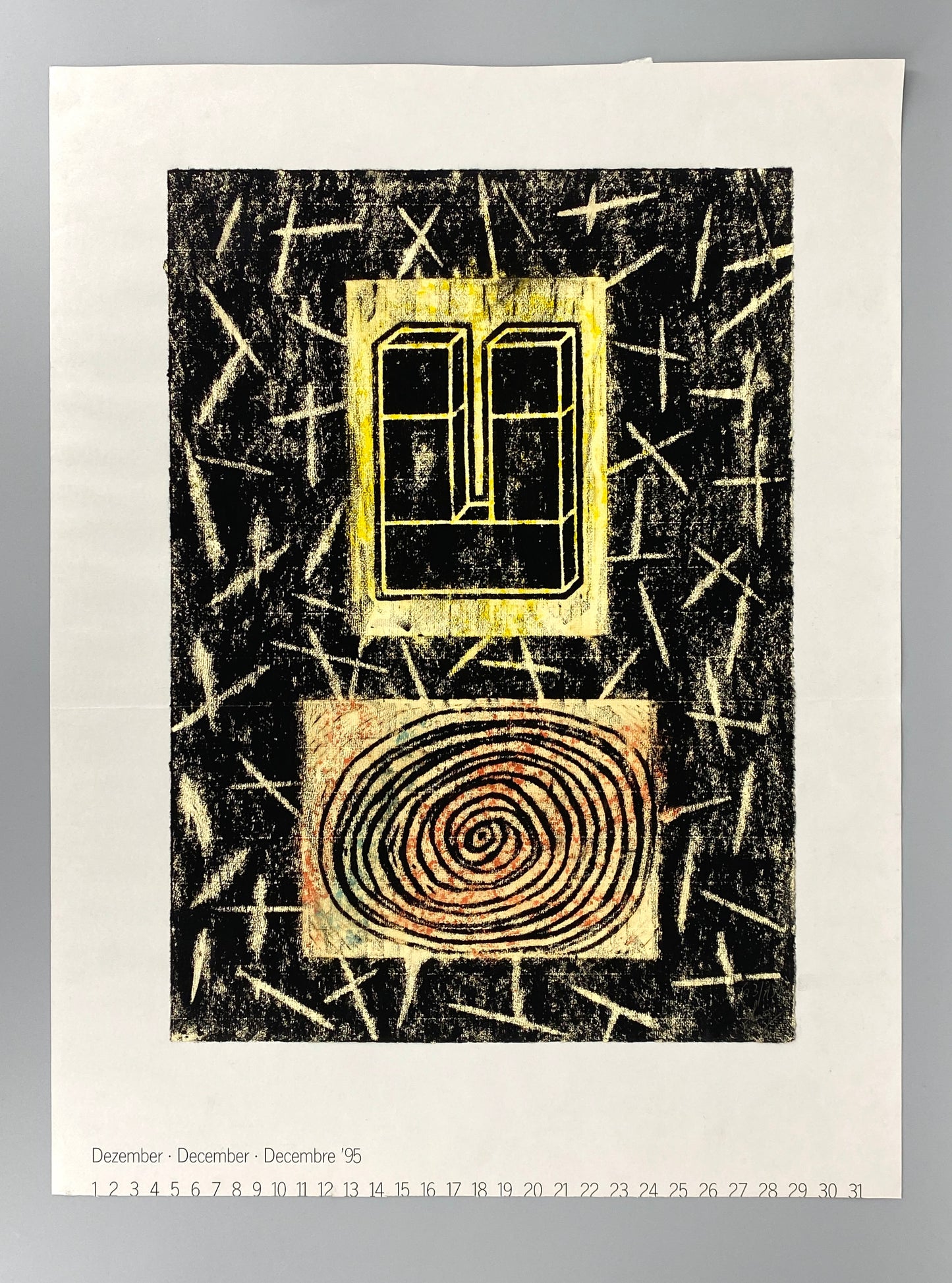 Signierter und nummerierter Prägedruck mit Pastellkreide und Kohle auf geripptem Büttenpapier, 1995