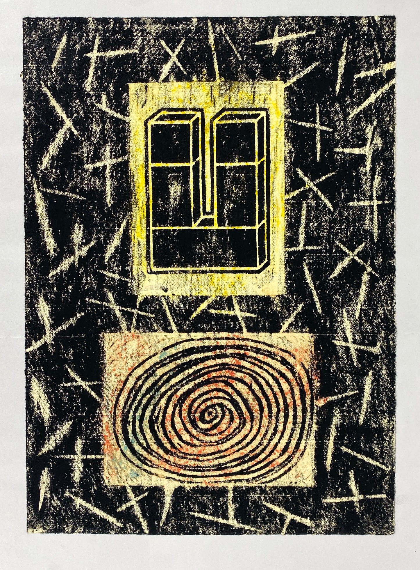 Signierter und nummerierter Prägedruck mit Pastellkreide und Kohle auf geripptem Büttenpapier, 1995