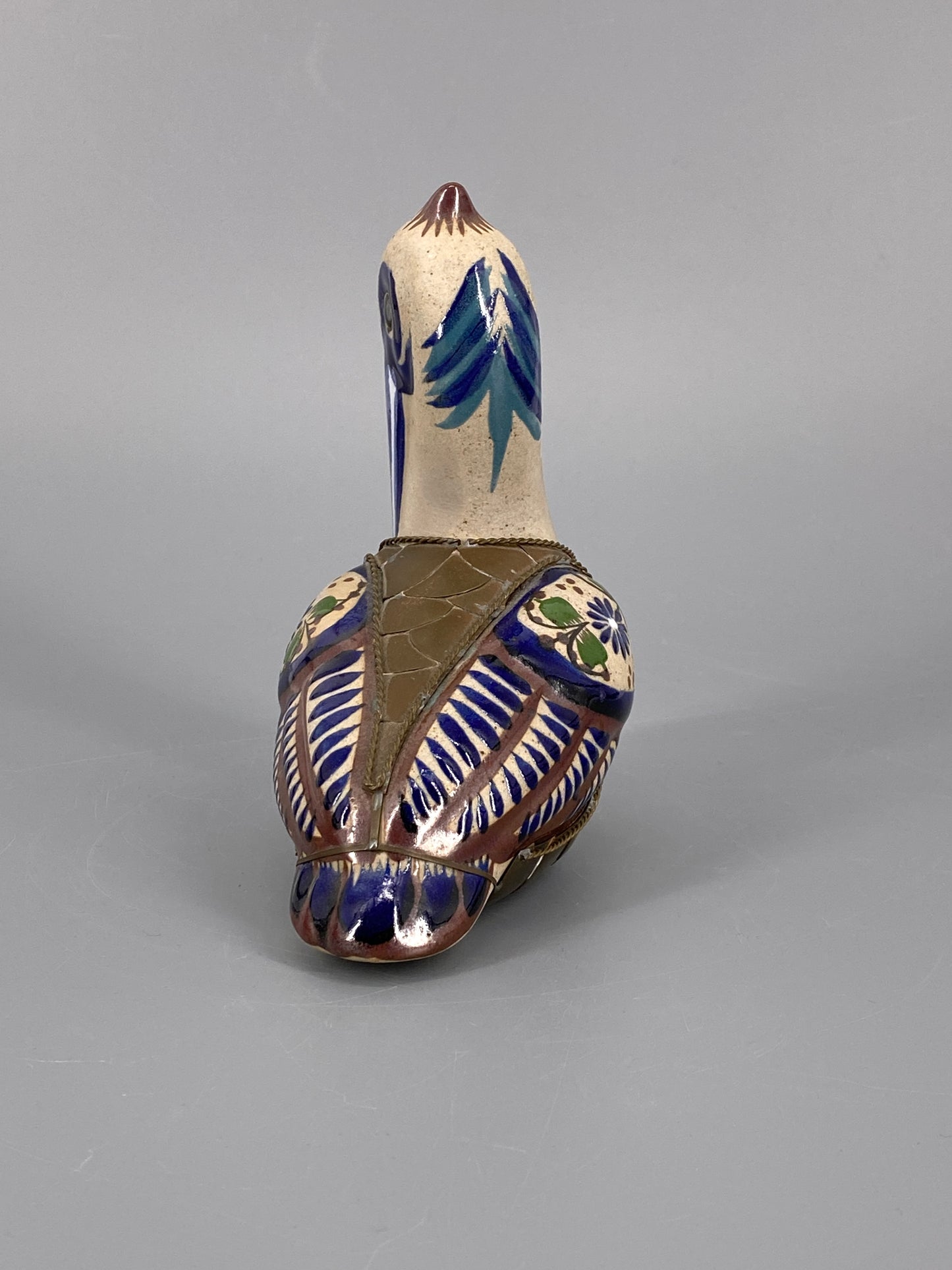 Pelikan Figur aus Keramik und Messing, Mexiko
