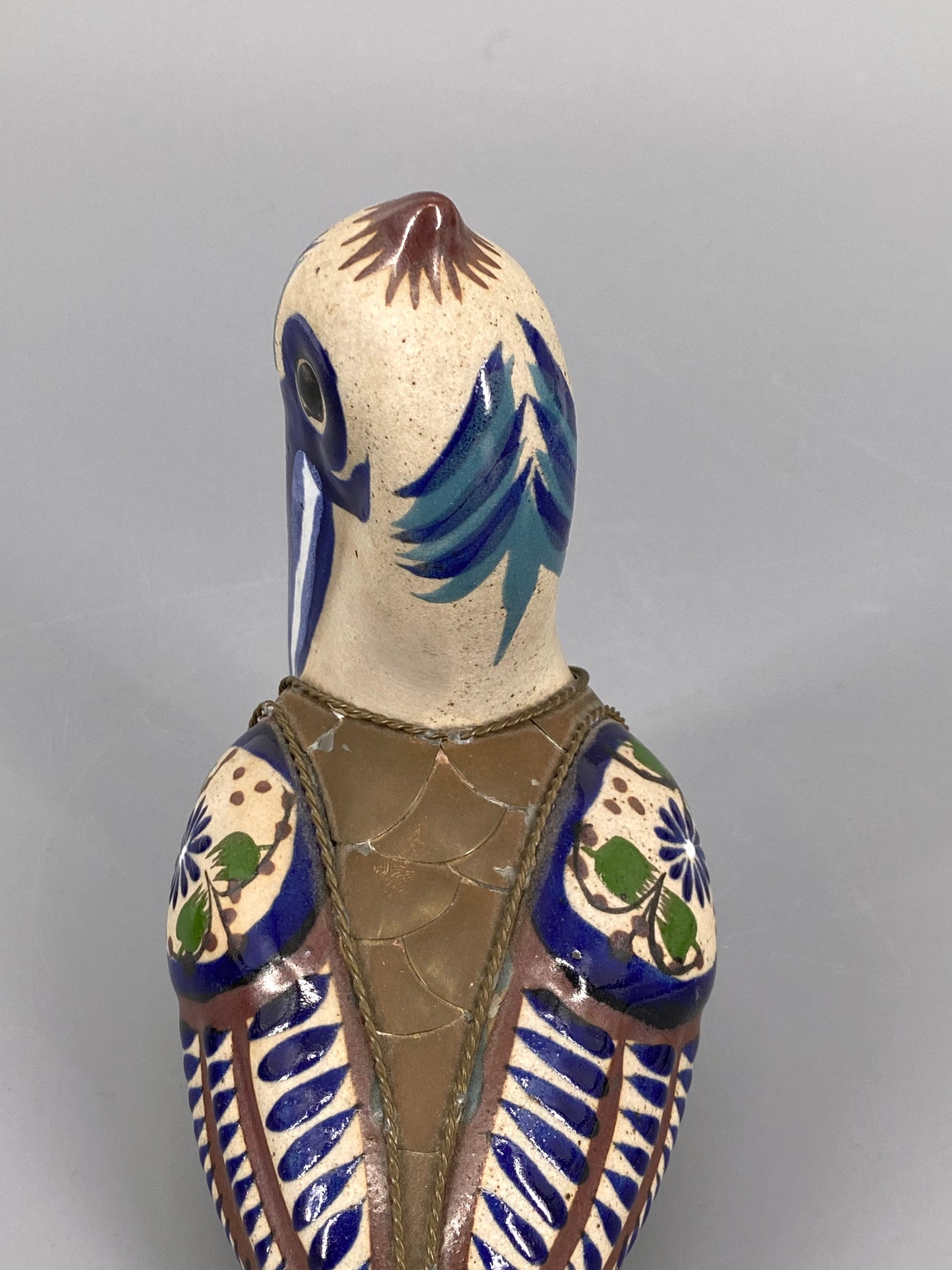 Pelikan Figur aus Keramik und Messing, Mexiko