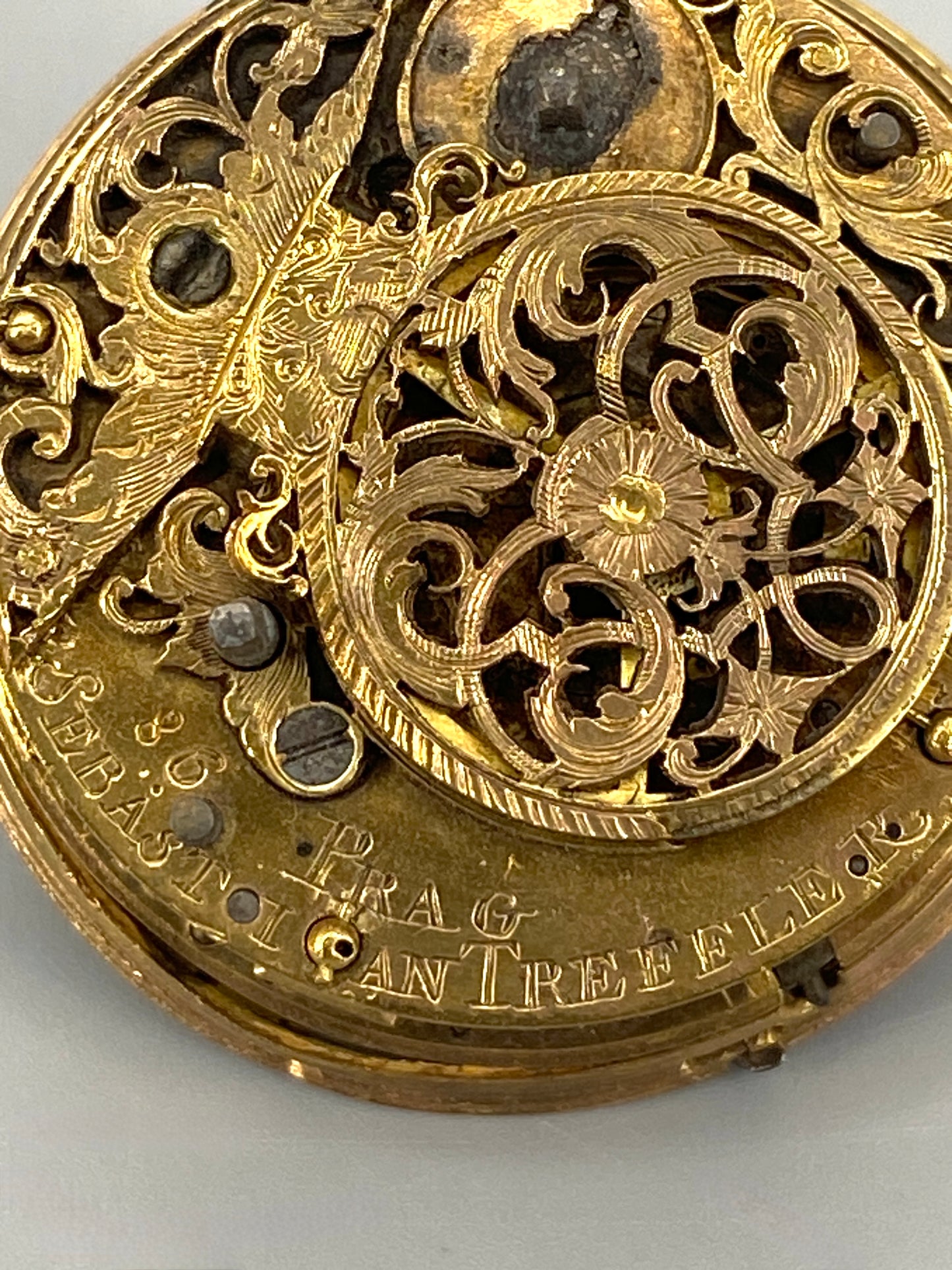 Antikes Spindel-Taschenuhr Werk von 1786, Sebastian Treffler aus Prague