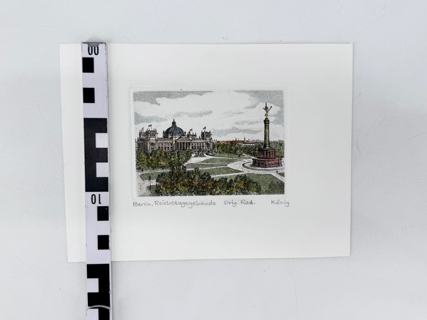 Berlin, Reichstags mit Siegessäule. Radierung von König