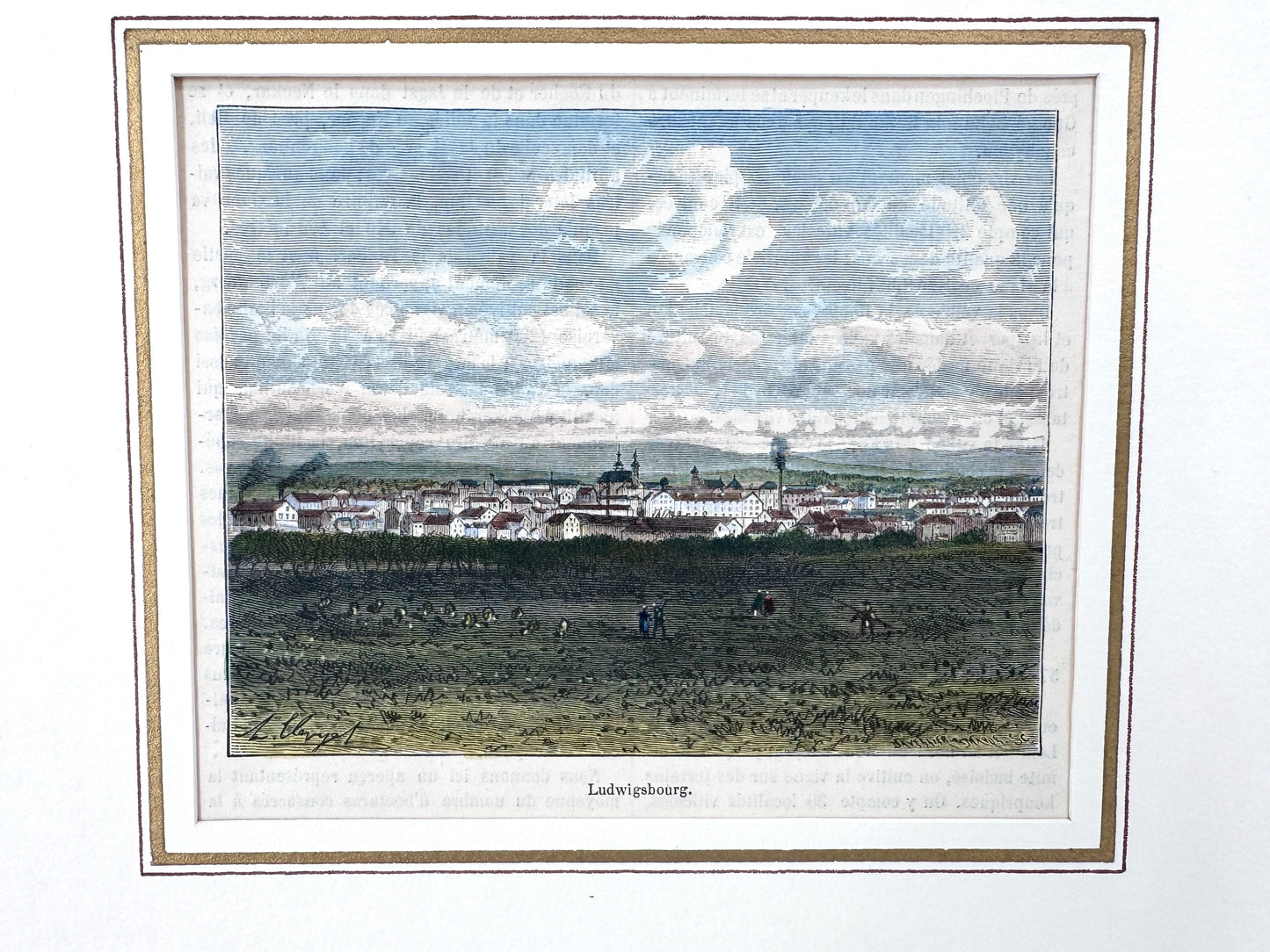 Stadtansicht Ludwigsburg, Hubert Clerget. Holzstich