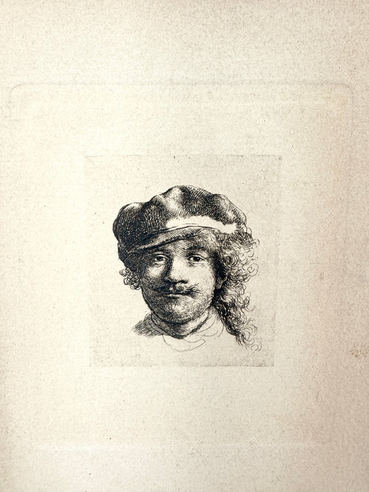 Rembrandt - Selbstbildnis mit weicher Mütze. Reproduktion Reichsdruckerei