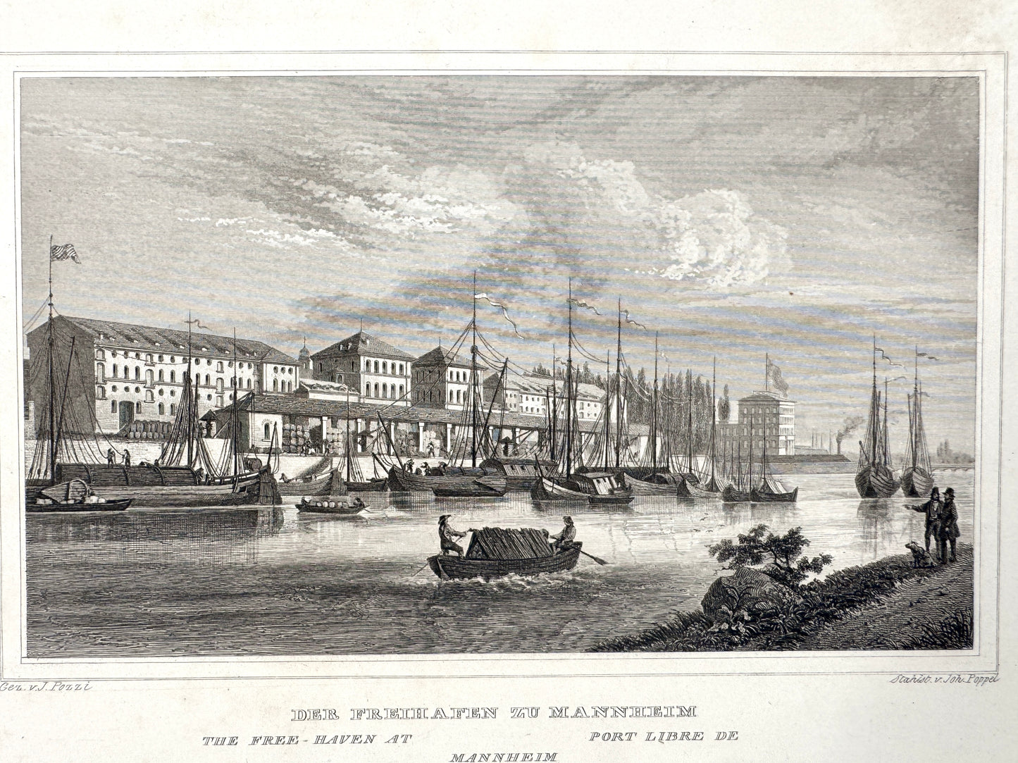Der Freihafen zu Mannheim. Stahlstich.