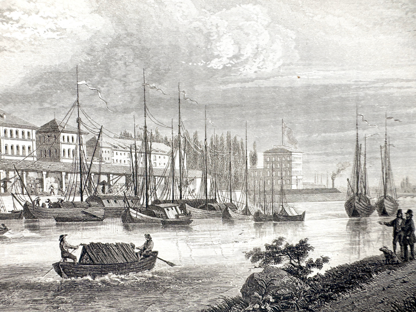 Der Freihafen zu Mannheim. Stahlstich.