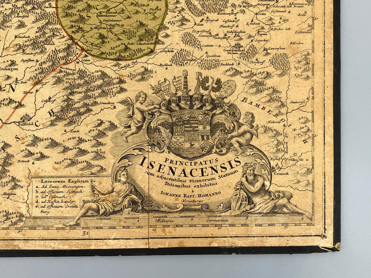 Antike Kupferstich-Landkarte Thüringiens von Johann Baptist Homann, nach 1730 in Nürnberg