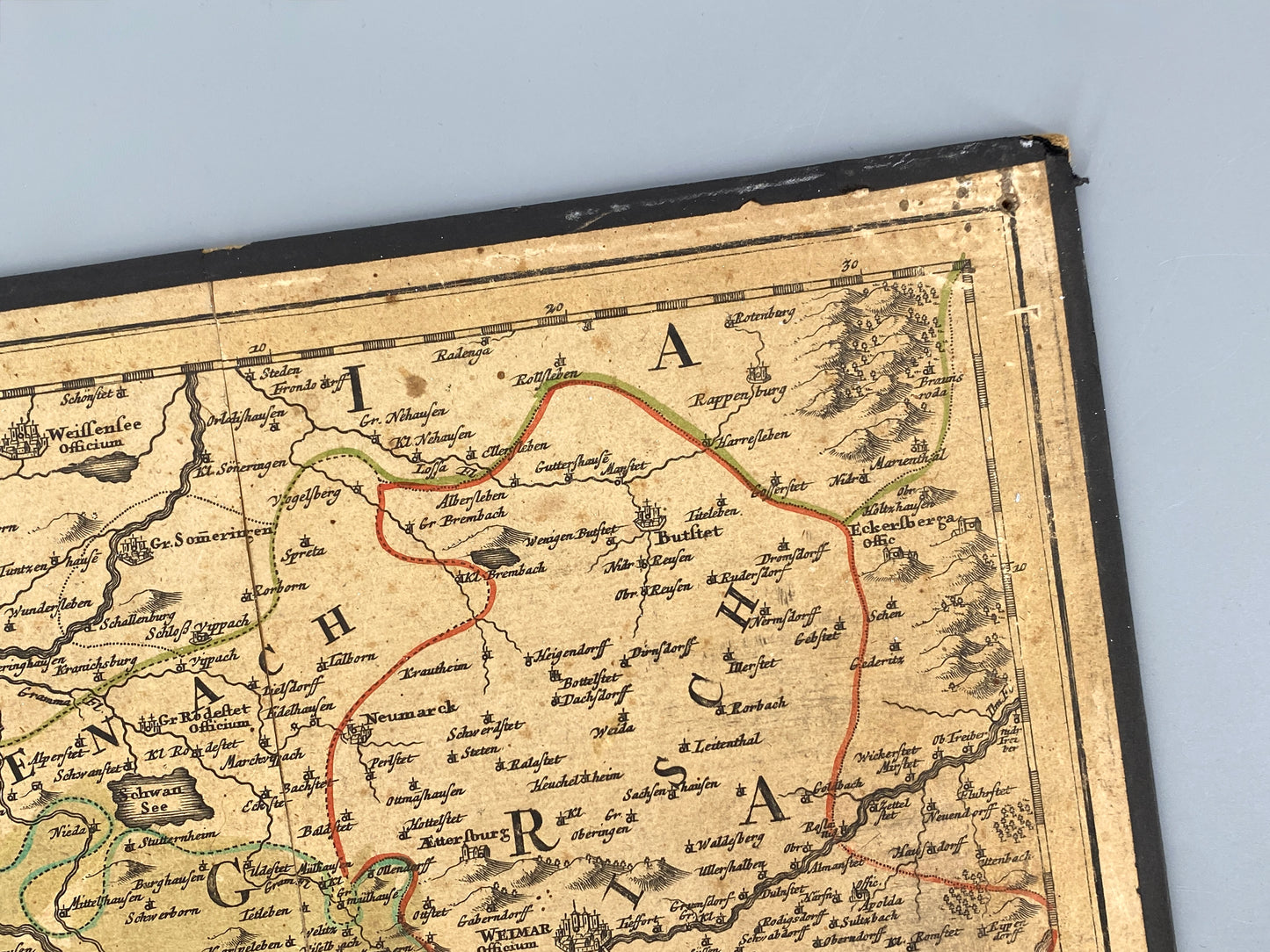 Antike Kupferstich-Landkarte Thüringiens von Johann Baptist Homann, nach 1730 in Nürnberg