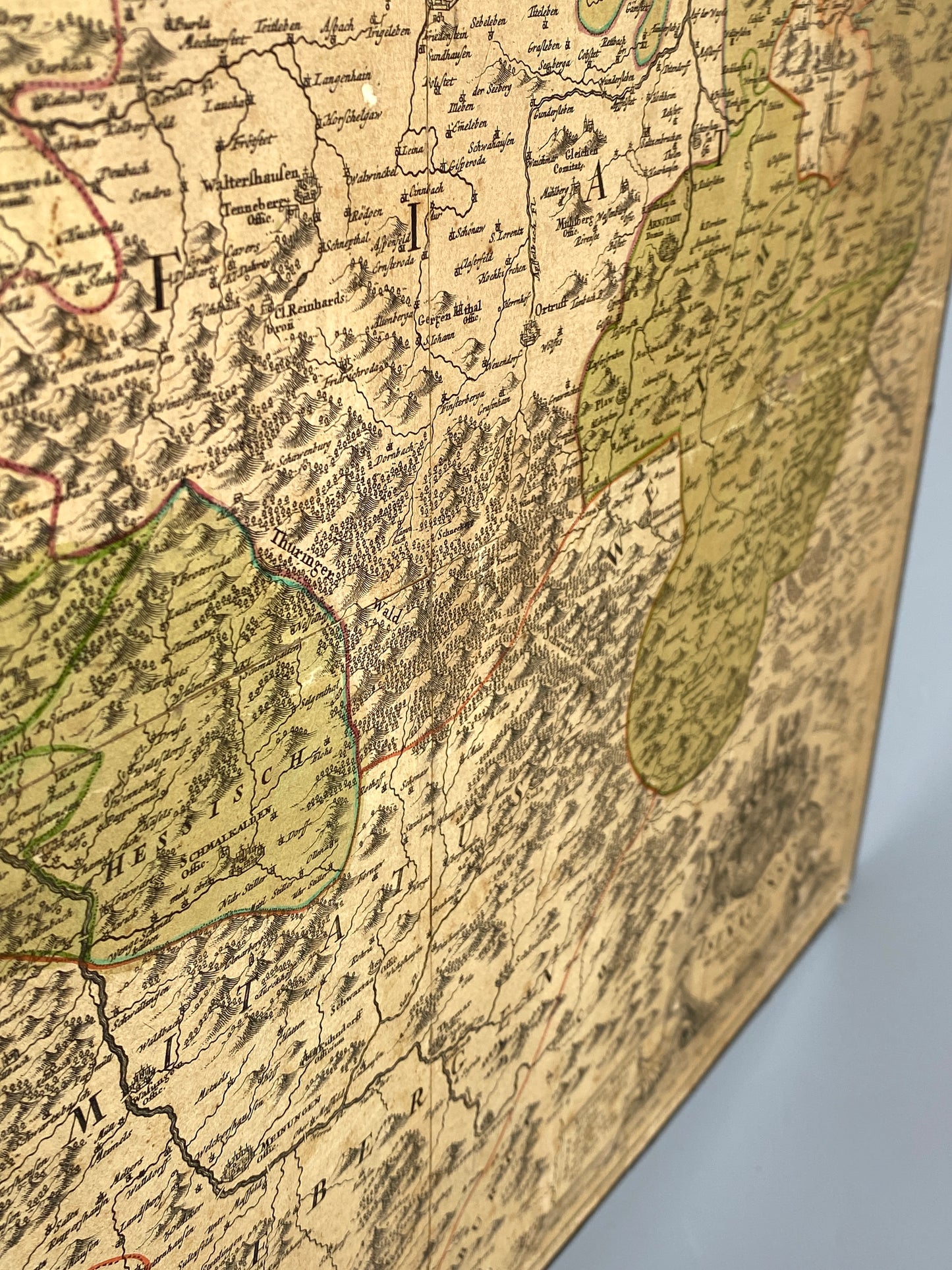 Antike Kupferstich-Landkarte Thüringiens von Johann Baptist Homann, nach 1730 in Nürnberg