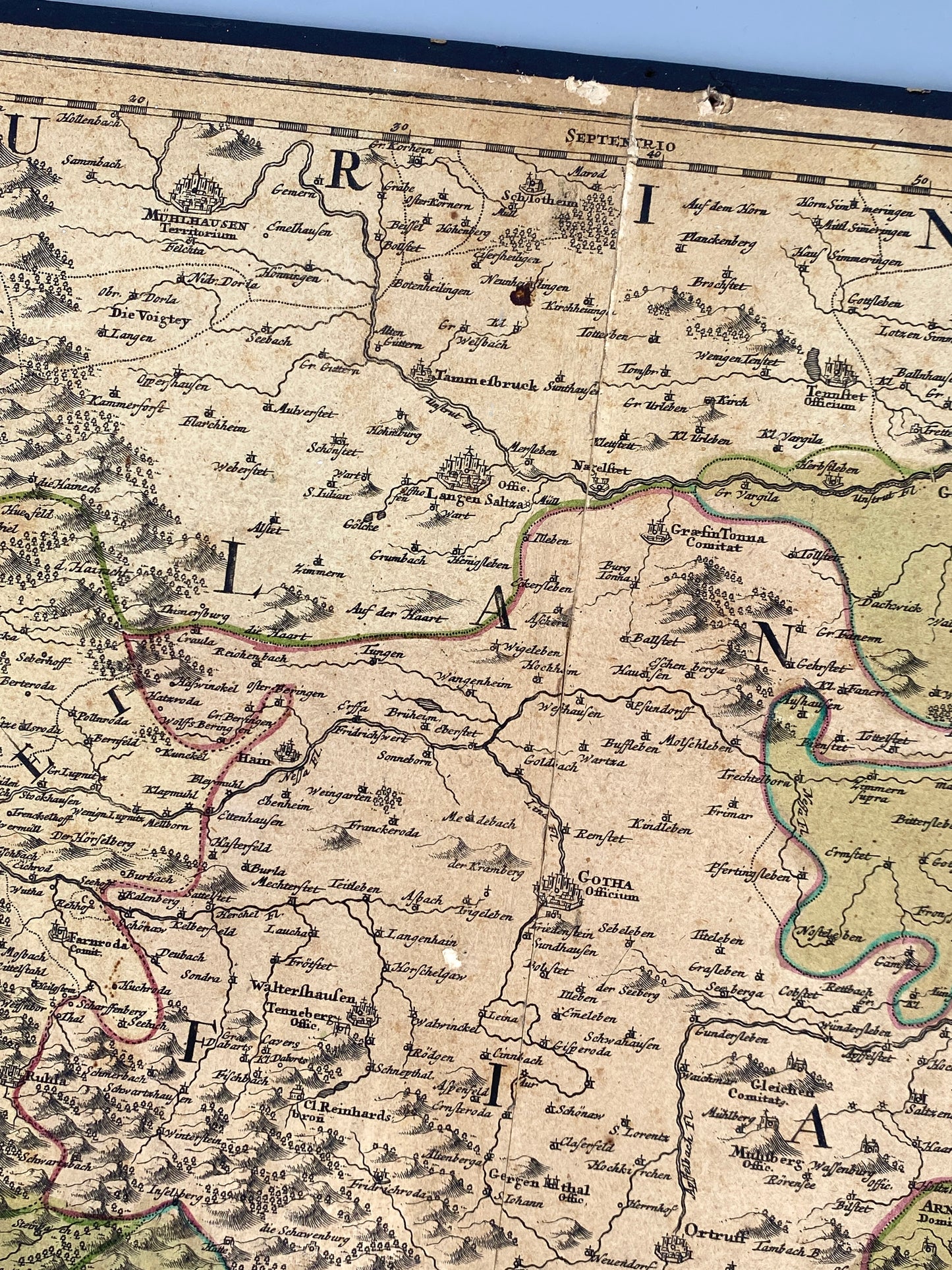 Antike Kupferstich-Landkarte Thüringiens von Johann Baptist Homann, nach 1730 in Nürnberg