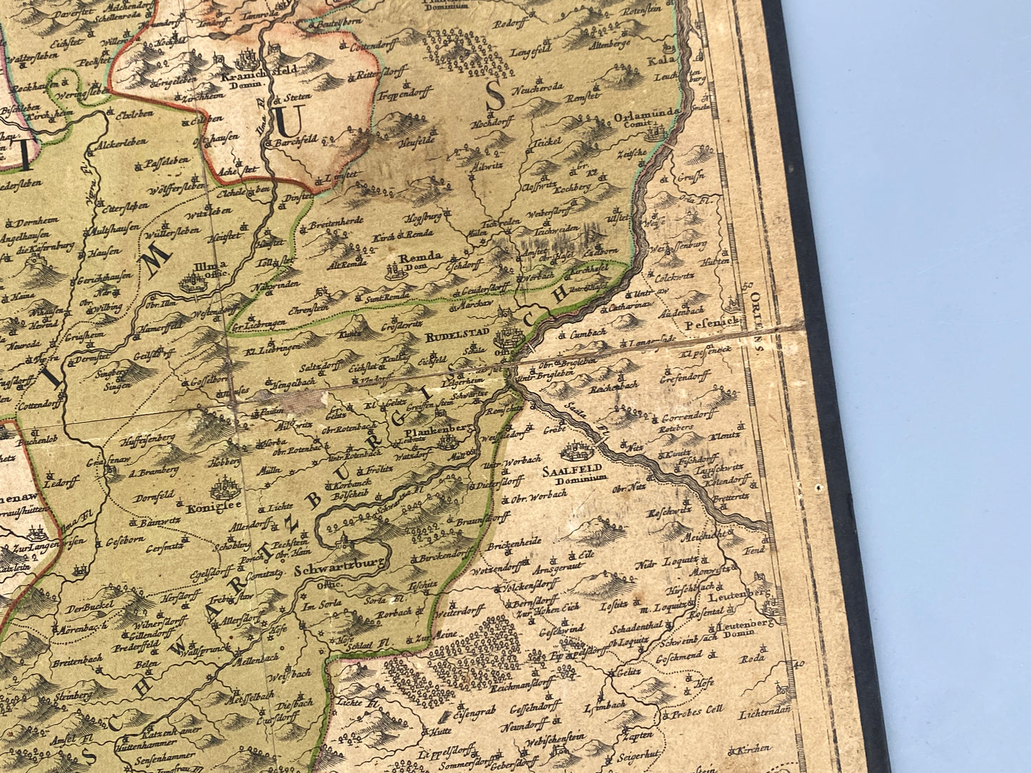 Antike Kupferstich-Landkarte Thüringiens von Johann Baptist Homann, nach 1730 in Nürnberg