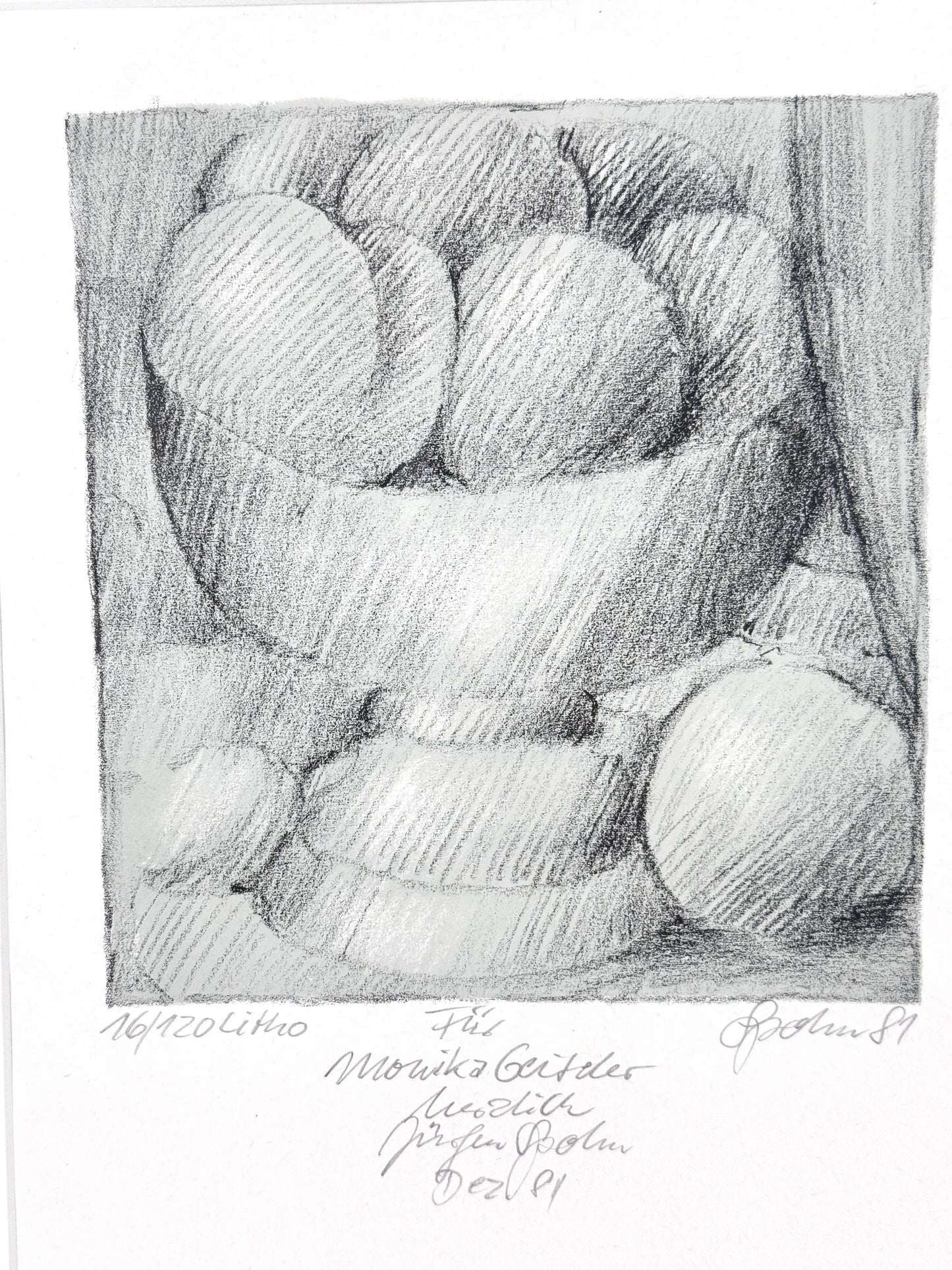 Obstkorb, modern. Litografie in hochwertiger Rahmung