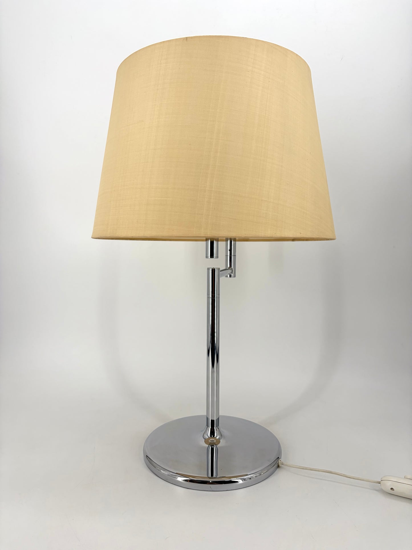 Mid Century Design Tischlampe "Schwenkomat" mit Stoffschirm von Swisslamps, Schweiz, 1970er