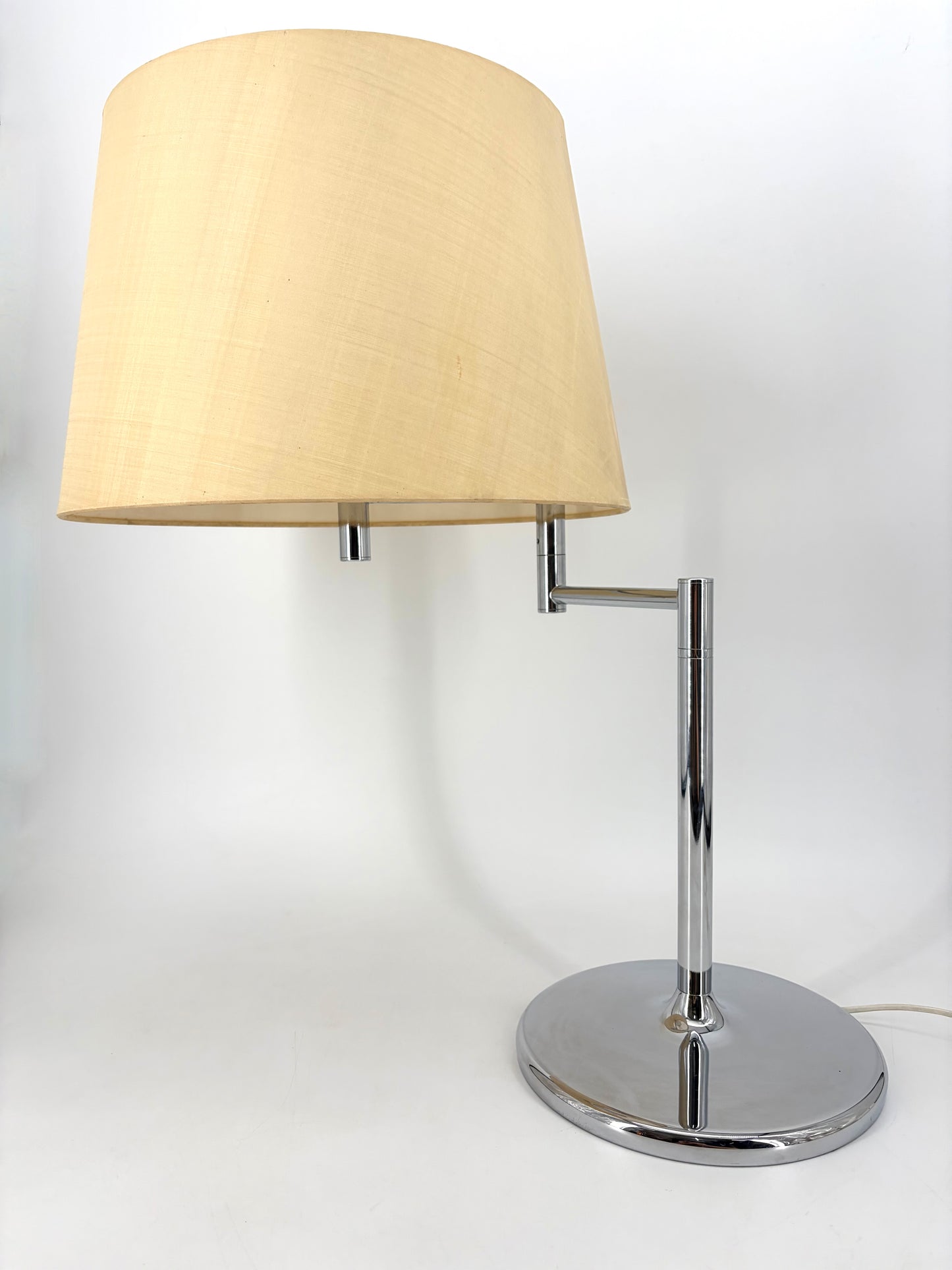 Mid Century Design Tischlampe "Schwenkomat" mit Stoffschirm von Swisslamps, Schweiz, 1970er