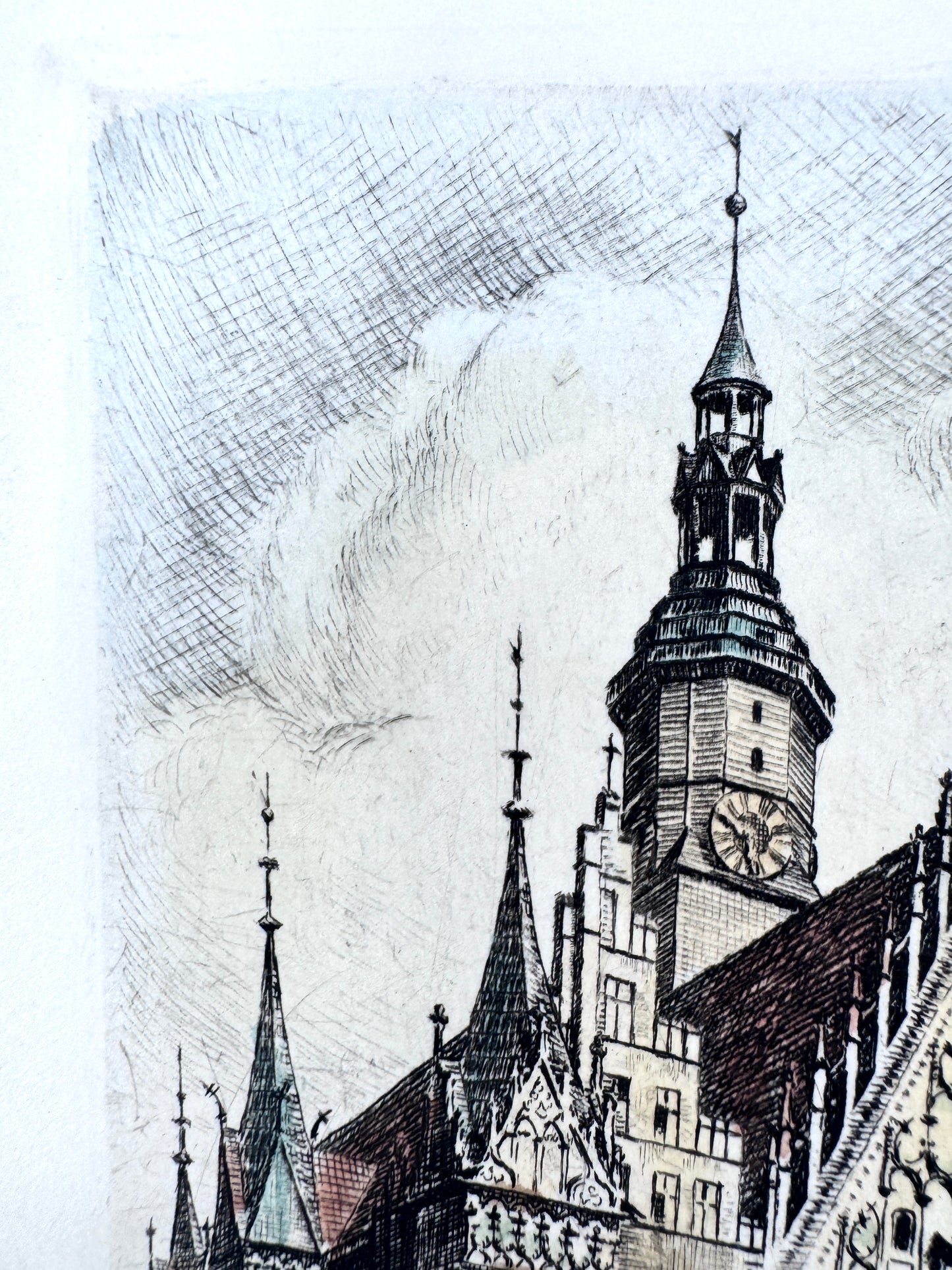 Rathaus Breslau. Radierung, signiert.