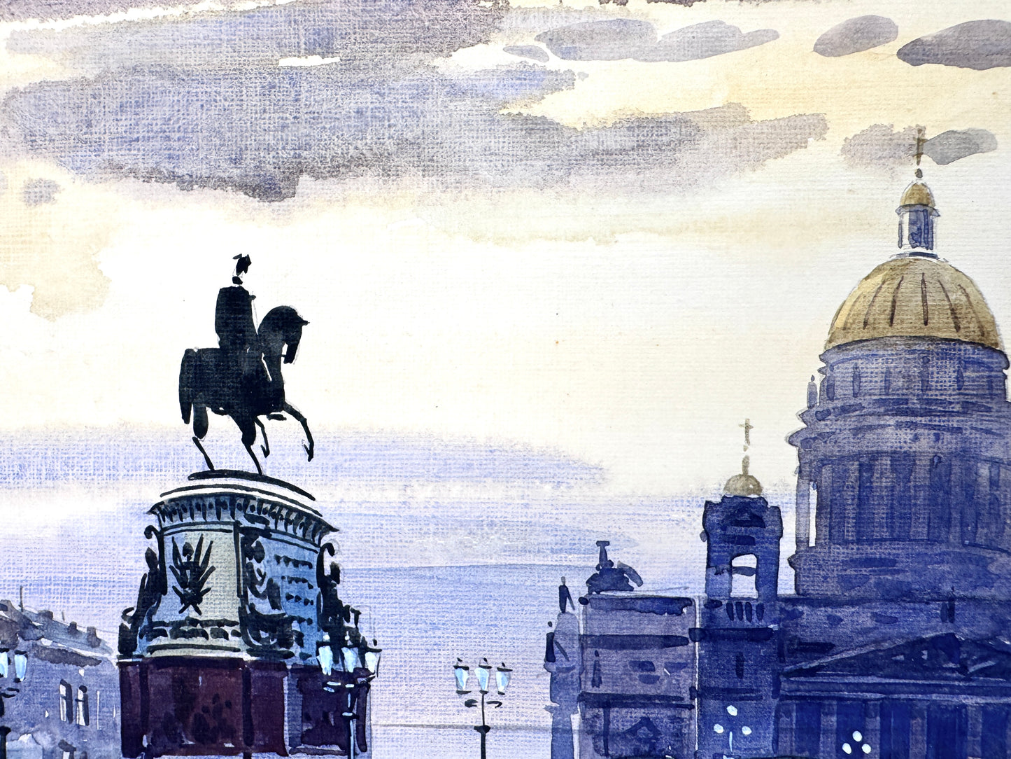 Der Isaaksplatz in St. Petersburg. Aquarell, 90er