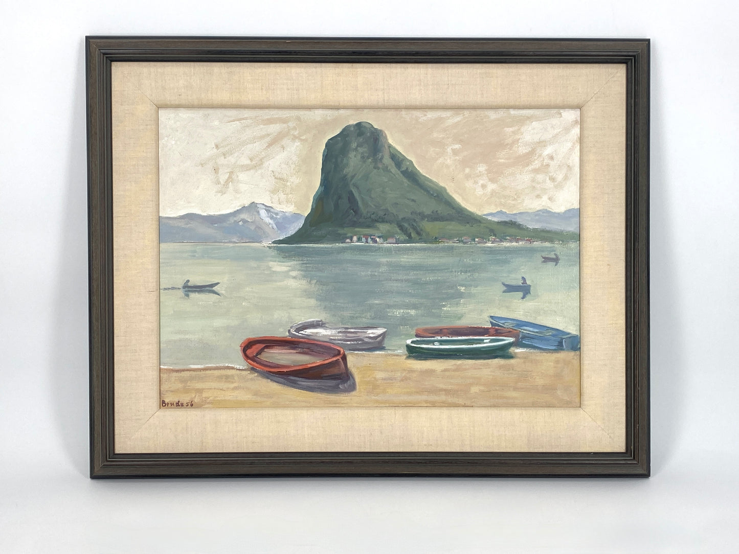 Ölgemälde "Luganer See mit Blick auf den Monte San Salvatore" von Erhard Brude (1874–1959) aus dem Jahr 1956