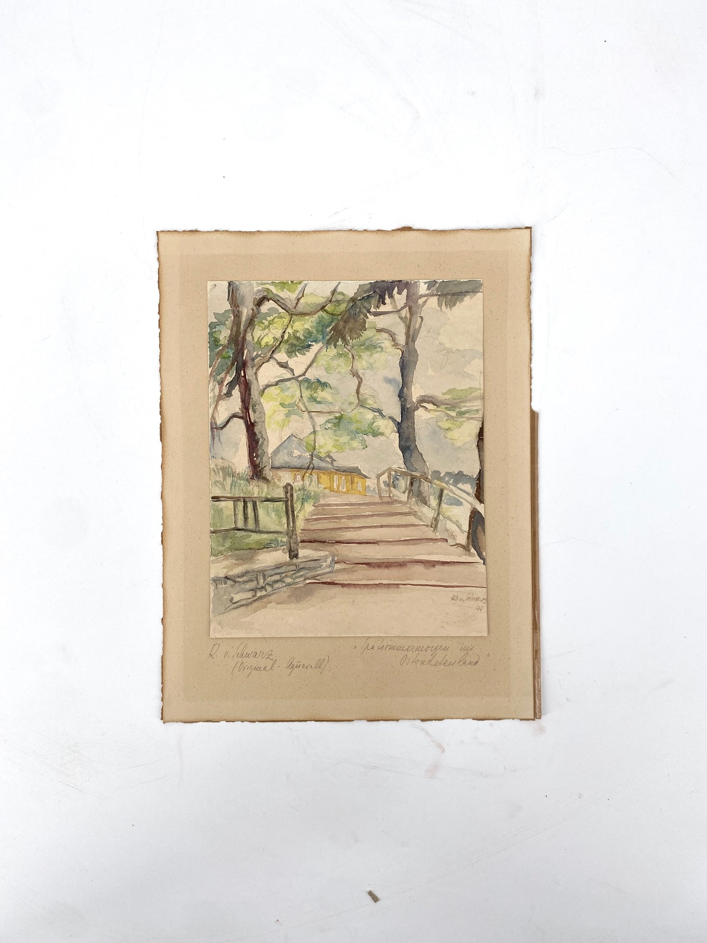 Spätsommermorgen im Ostsudetenland, signiertes Aquarell
