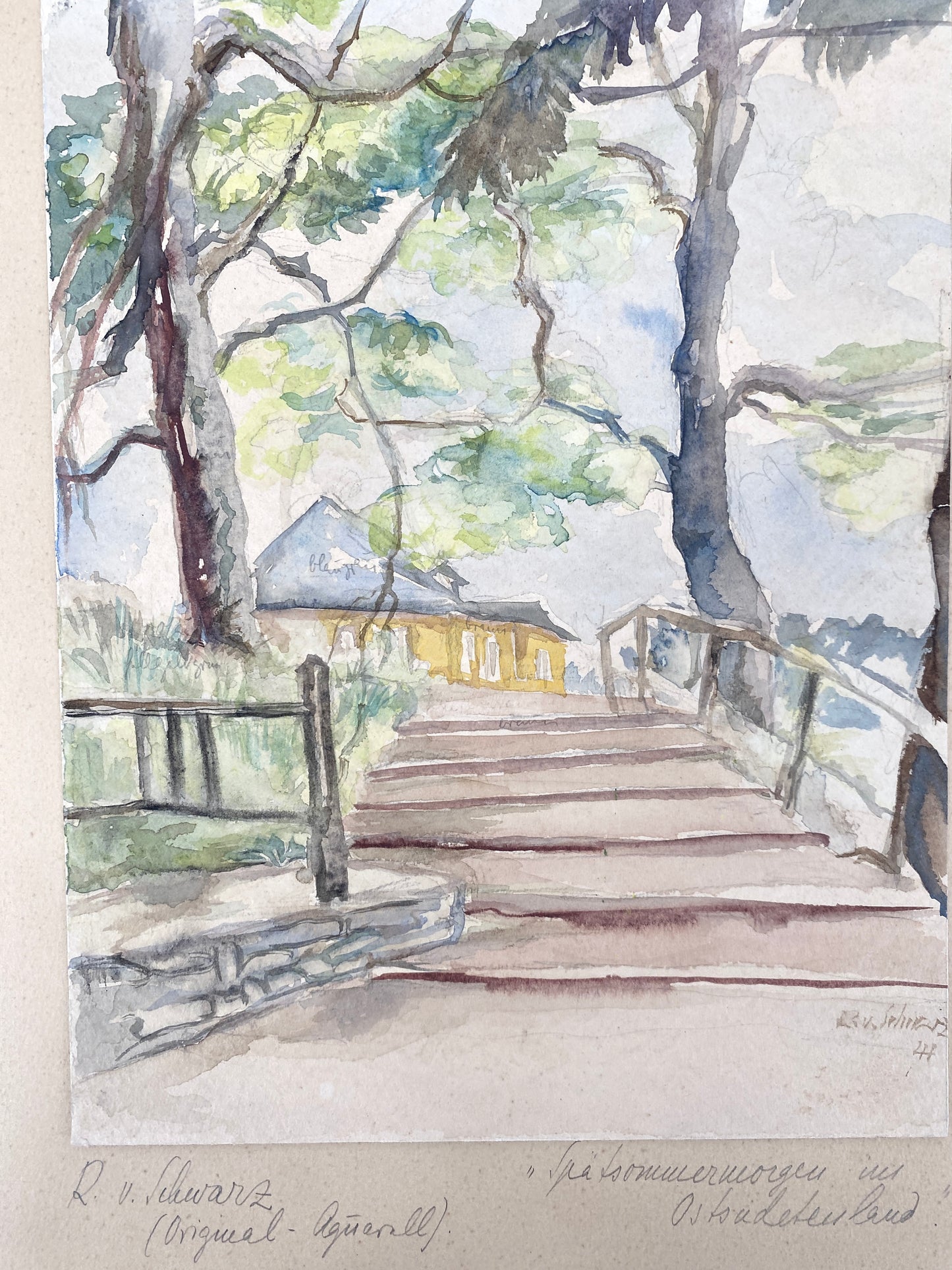 Spätsommermorgen im Ostsudetenland, signiertes Aquarell
