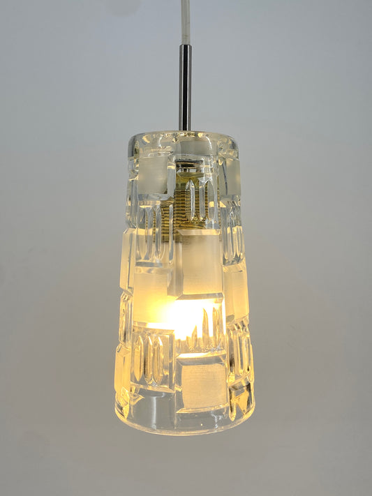 Vintage Hängelampe mit Reliefschliff von "Oberglas Austria", Österreich 1970er