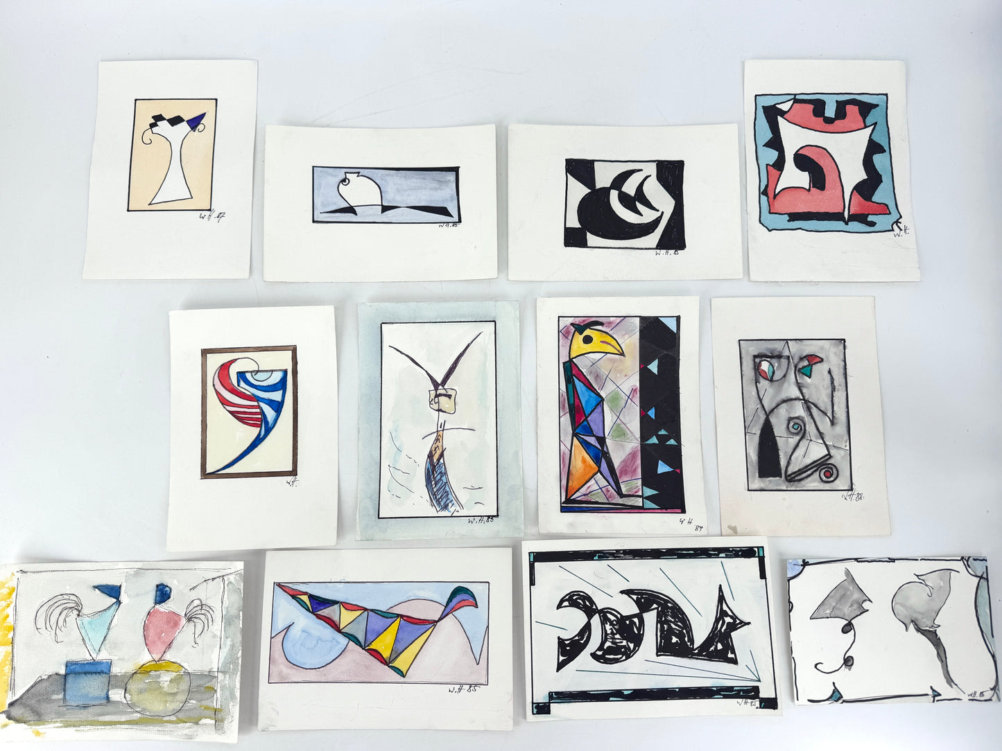 12x Zeichnungen, 16 Pakete. Abstrakte, zeitgenössische Kunst, Deutschland 1980er