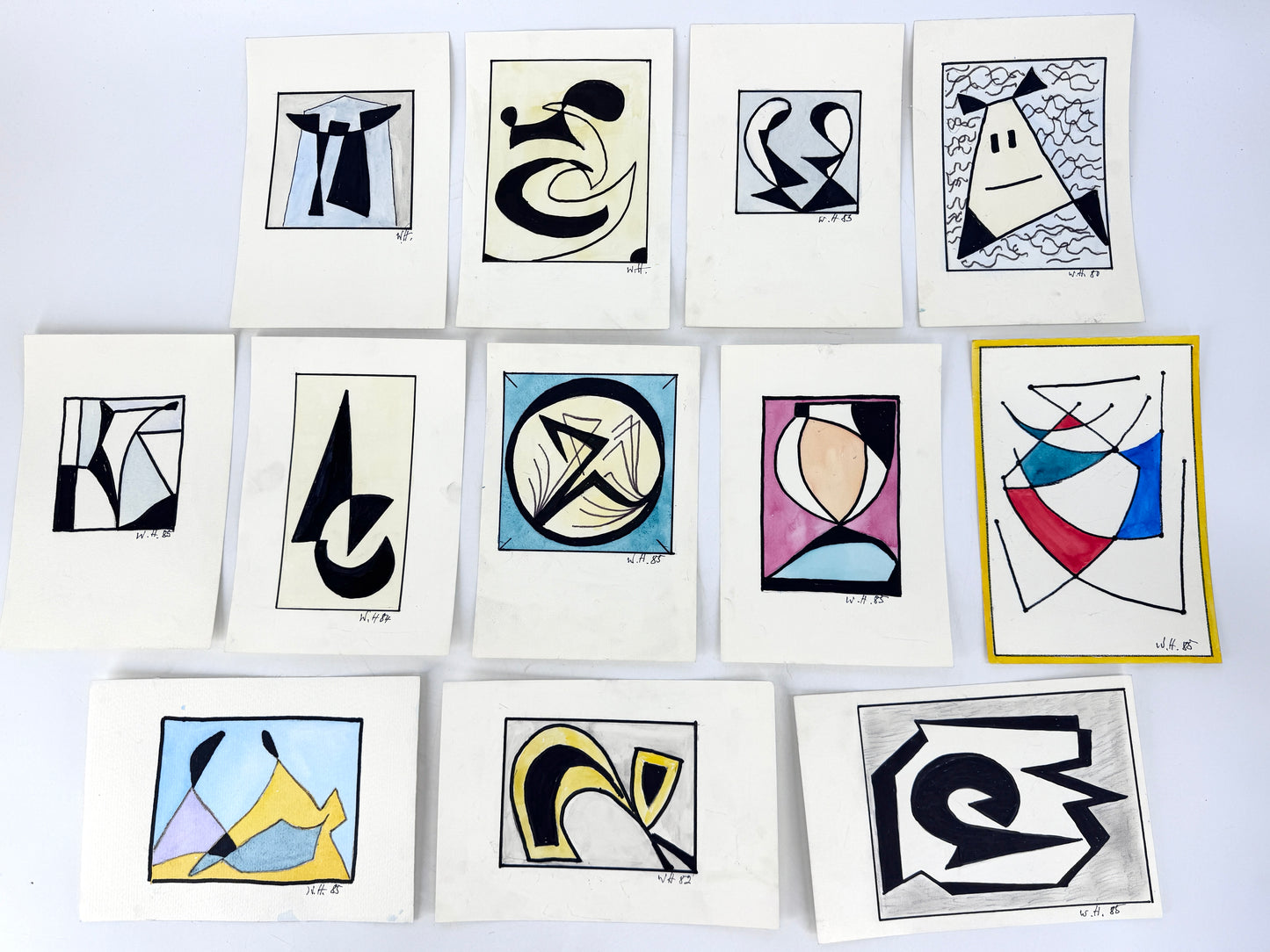 12x Zeichnungen, 16 Pakete. Abstrakte, zeitgenössische Kunst, Deutschland 1980er
