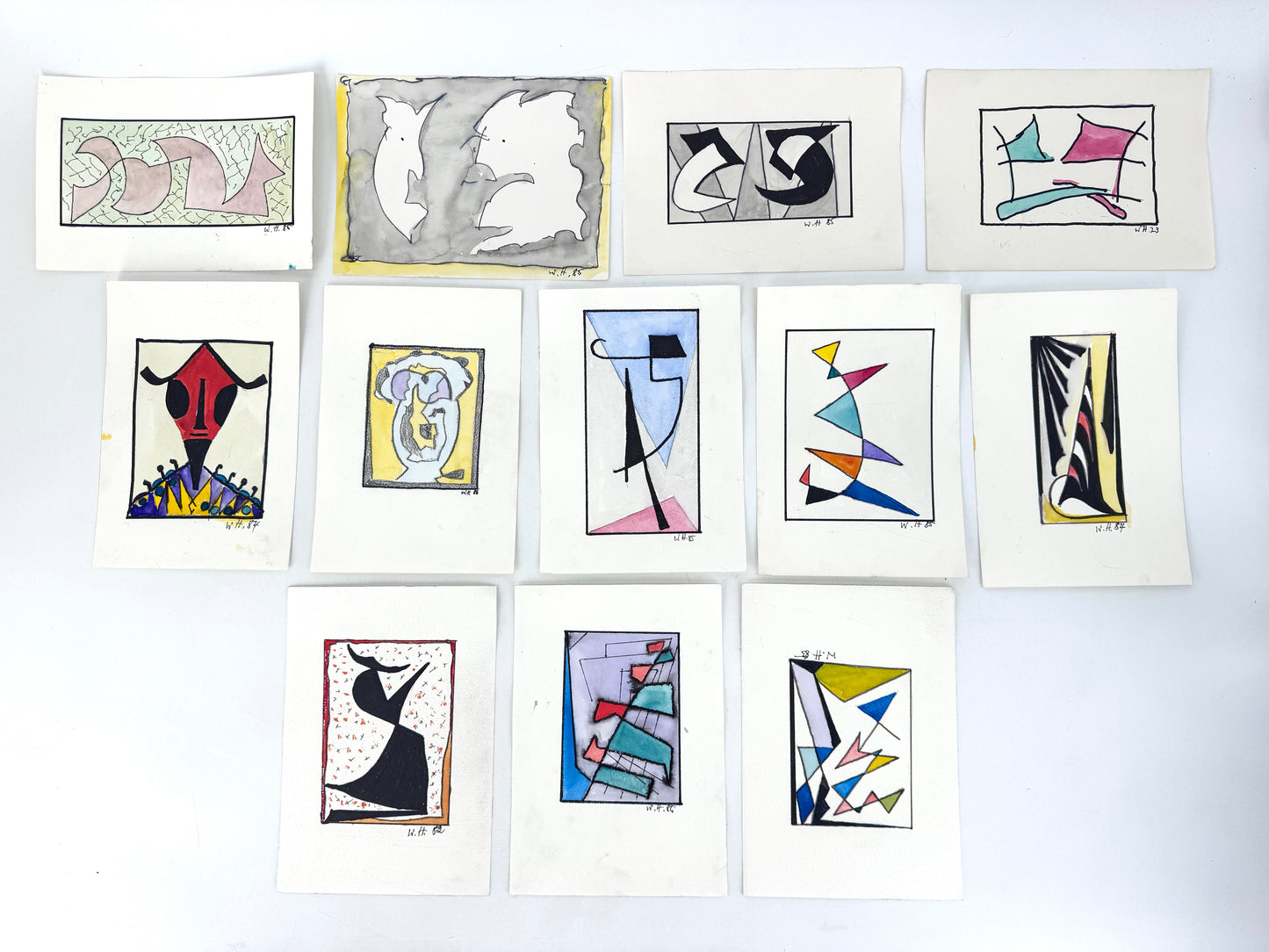 12x Zeichnungen, 16 Pakete. Abstrakte, zeitgenössische Kunst, Deutschland 1980er