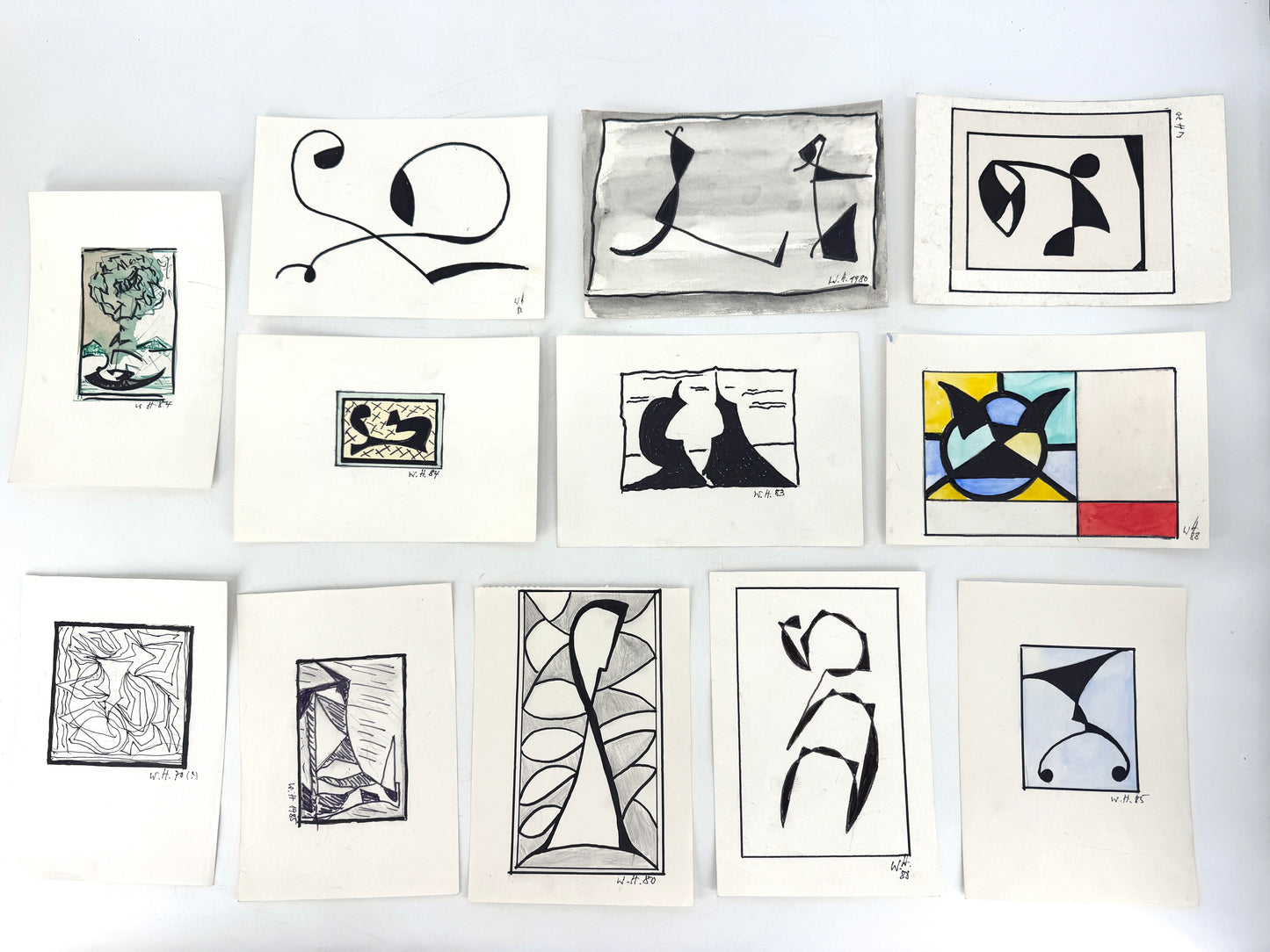 12x Zeichnungen, 16 Pakete. Abstrakte, zeitgenössische Kunst, Deutschland 1980er