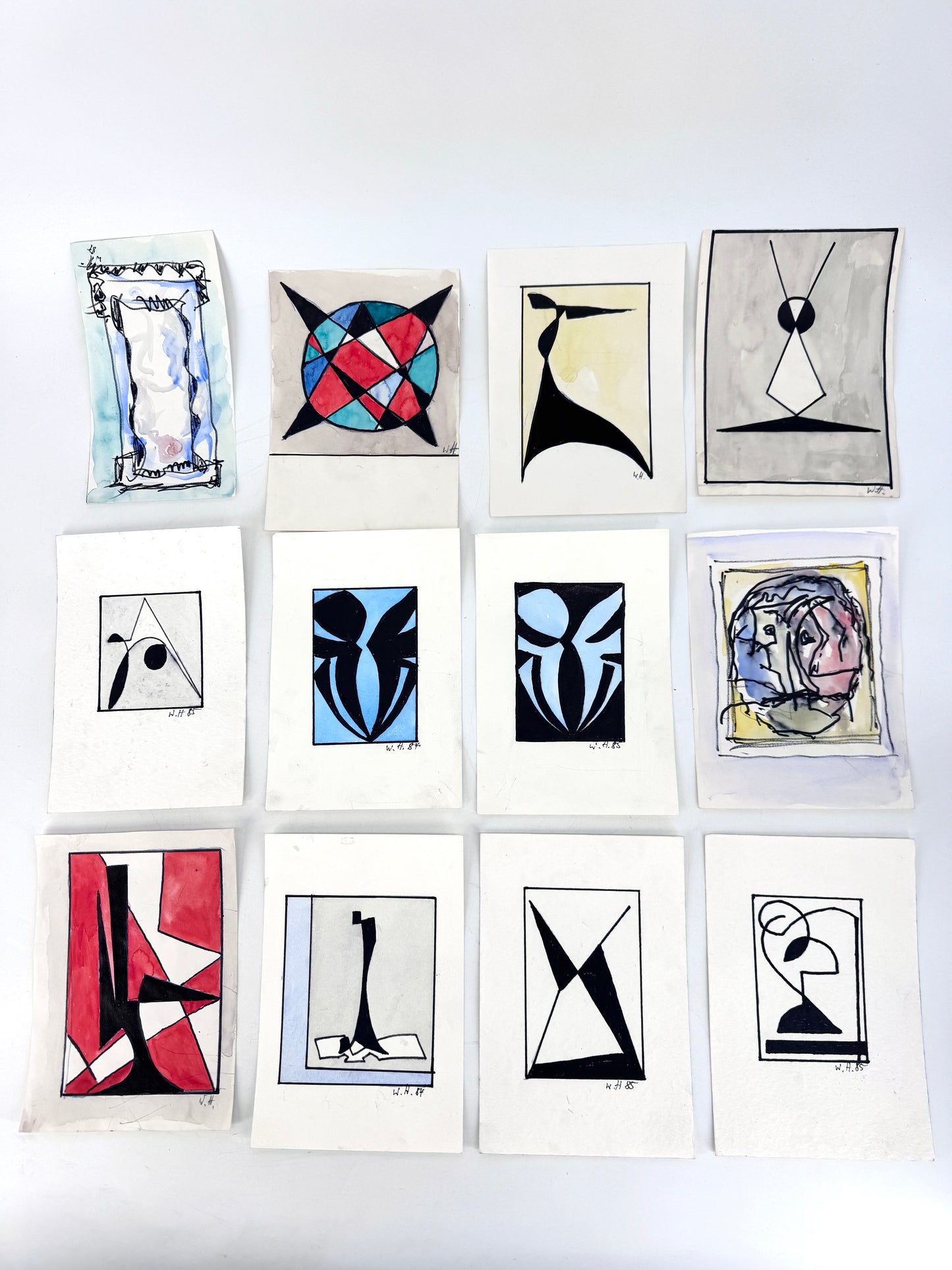 12x Zeichnungen, 16 Pakete. Abstrakte, zeitgenössische Kunst, Deutschland 1980er