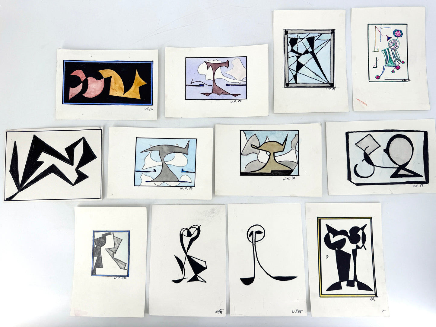 12x Zeichnungen, 16 Pakete. Abstrakte, zeitgenössische Kunst, Deutschland 1980er