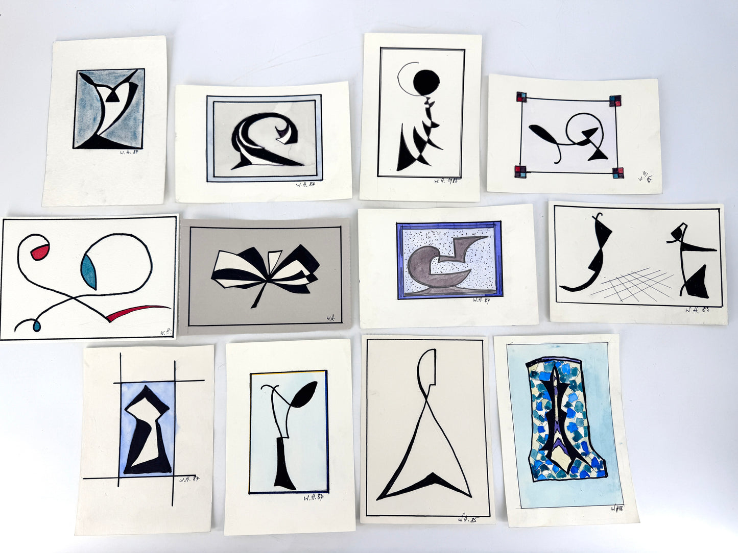 12x Zeichnungen, 16 Pakete. Abstrakte, zeitgenössische Kunst, Deutschland 1980er