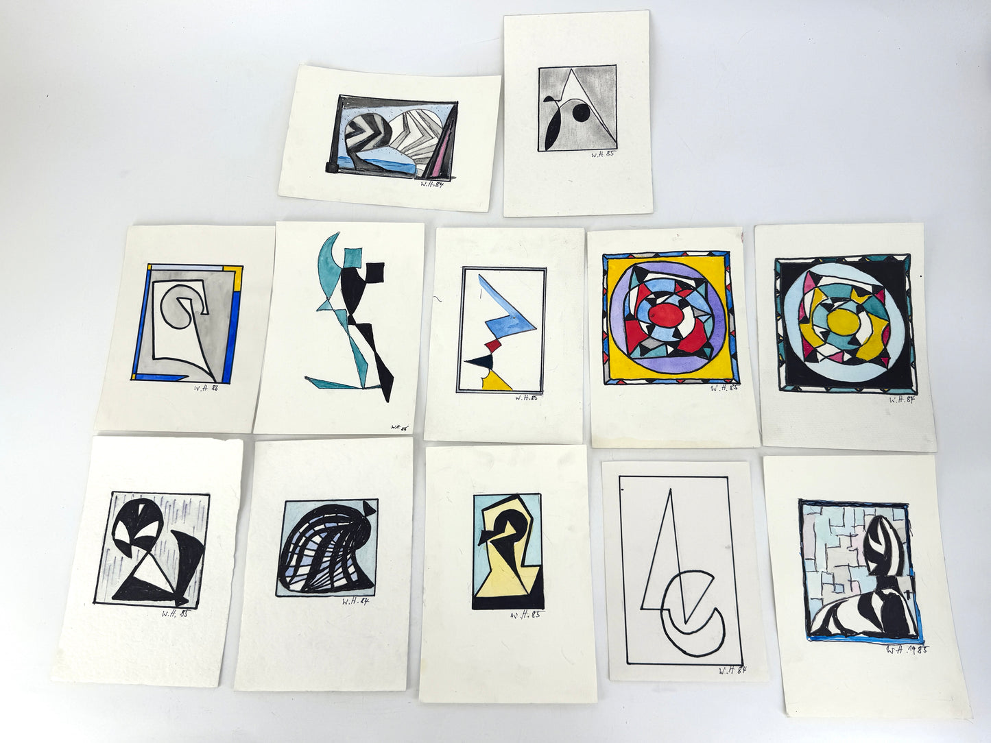 12x Zeichnungen, 16 Pakete. Abstrakte, zeitgenössische Kunst, Deutschland 1980er