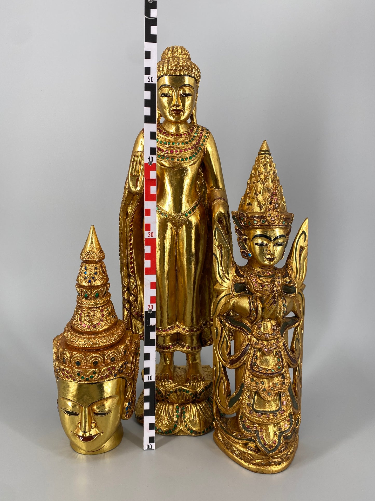 Set aus Buddah und Nat Holzfiguren, Burma und Thailand, vintage