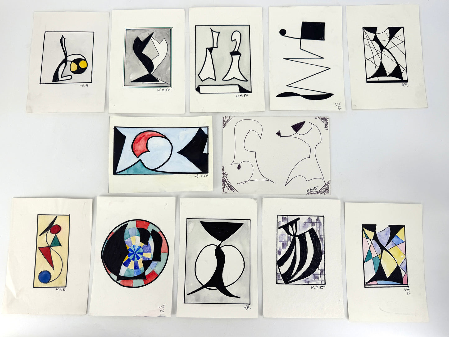 12x Zeichnungen, 16 Pakete. Abstrakte, zeitgenössische Kunst, Deutschland 1980er