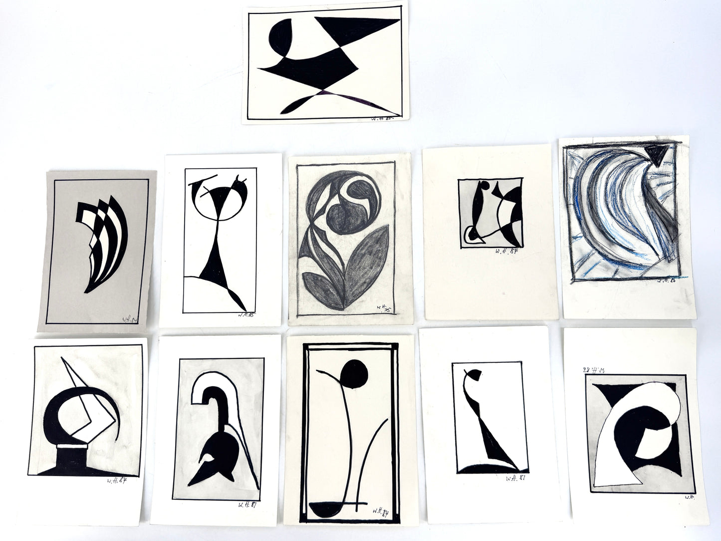 12x Zeichnungen, 16 Pakete. Abstrakte, zeitgenössische Kunst, Deutschland 1980er