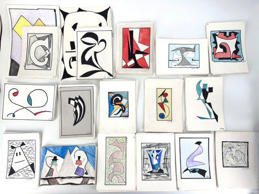 12x Zeichnungen, 16 Pakete. Abstrakte, zeitgenössische Kunst, Deutschland 1980er
