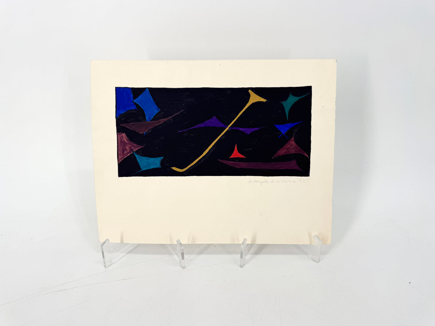 Die Trompete und ihre Liebhaber. Phantasievolle, rhythmische Gouache.