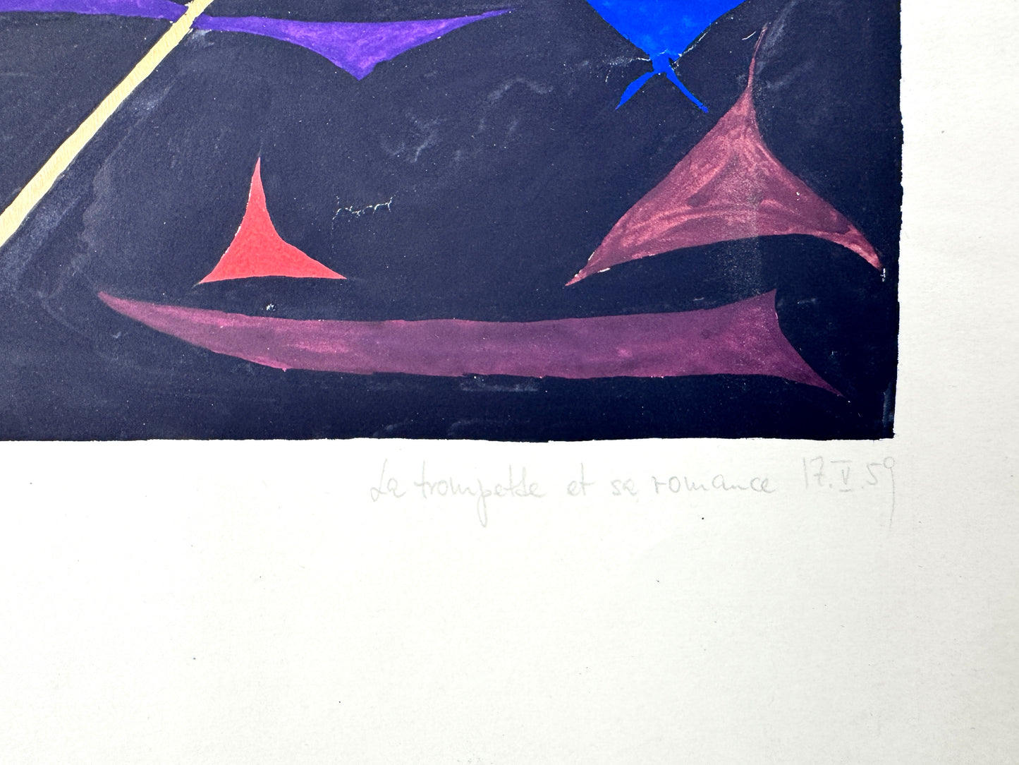 Die Trompete und ihre Liebhaber. Phantasievolle, rhythmische Gouache.