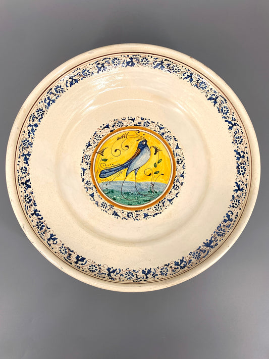 Große Obstschale aus Keramik, mit Vogelmotiv