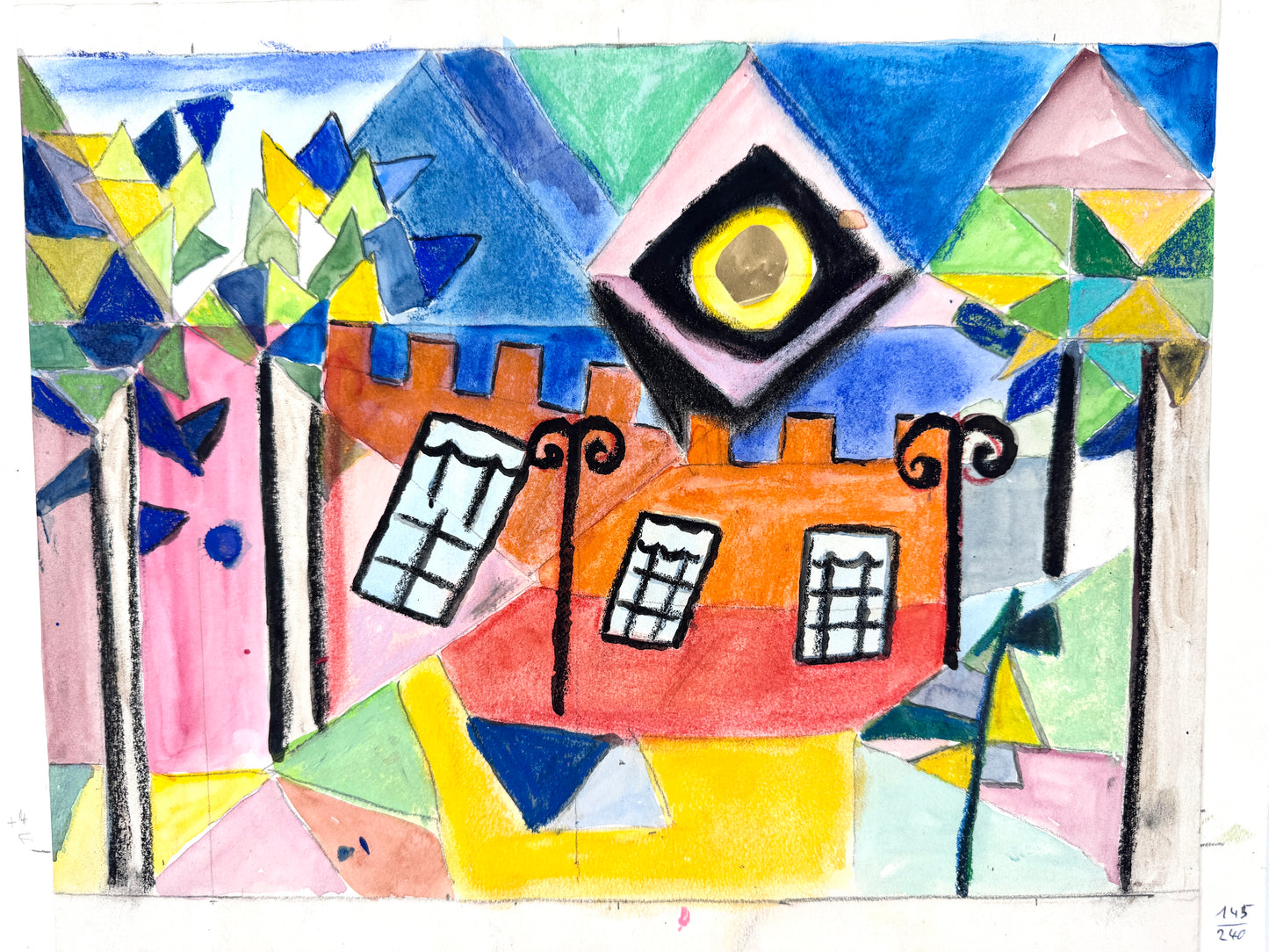 Die bunte Stadt. Mischtechnik im Stil Hundertwassers