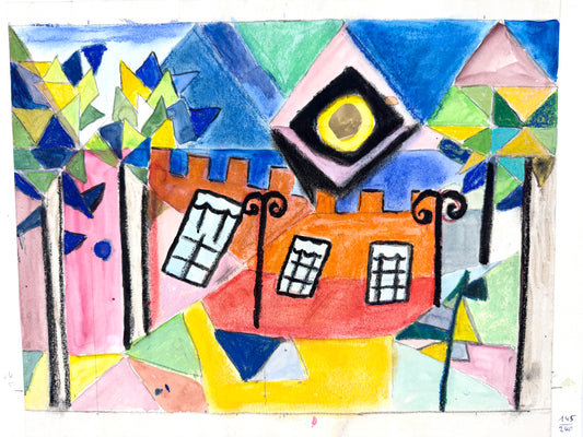 Die bunte Stadt. Mischtechnik im Stil Hundertwassers