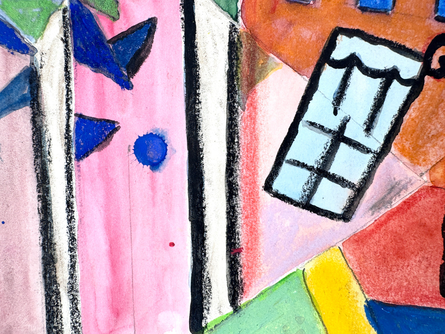 Die bunte Stadt. Mischtechnik im Stil Hundertwassers