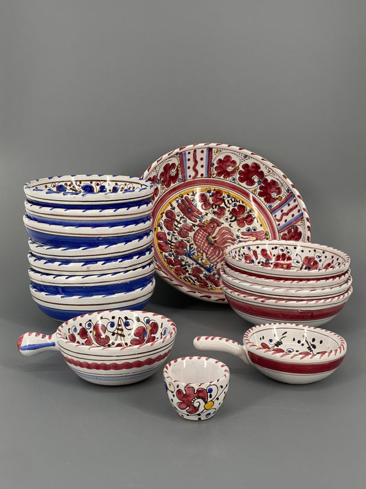 Majolika Karamikgeschirr mit handgemaltem Hahnmotiv, Italien