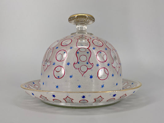 Servierteller mit Glasglocke aus Handarbeit, Vintage