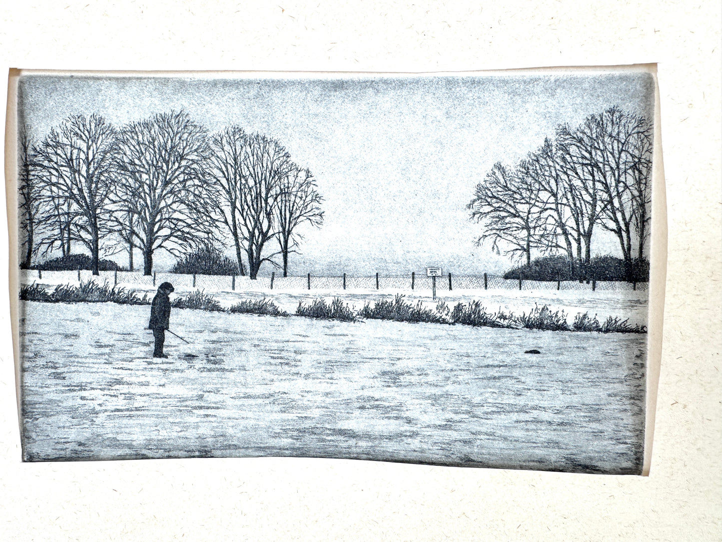 Eisangler auf dem heiligen See. Signierte Radierung