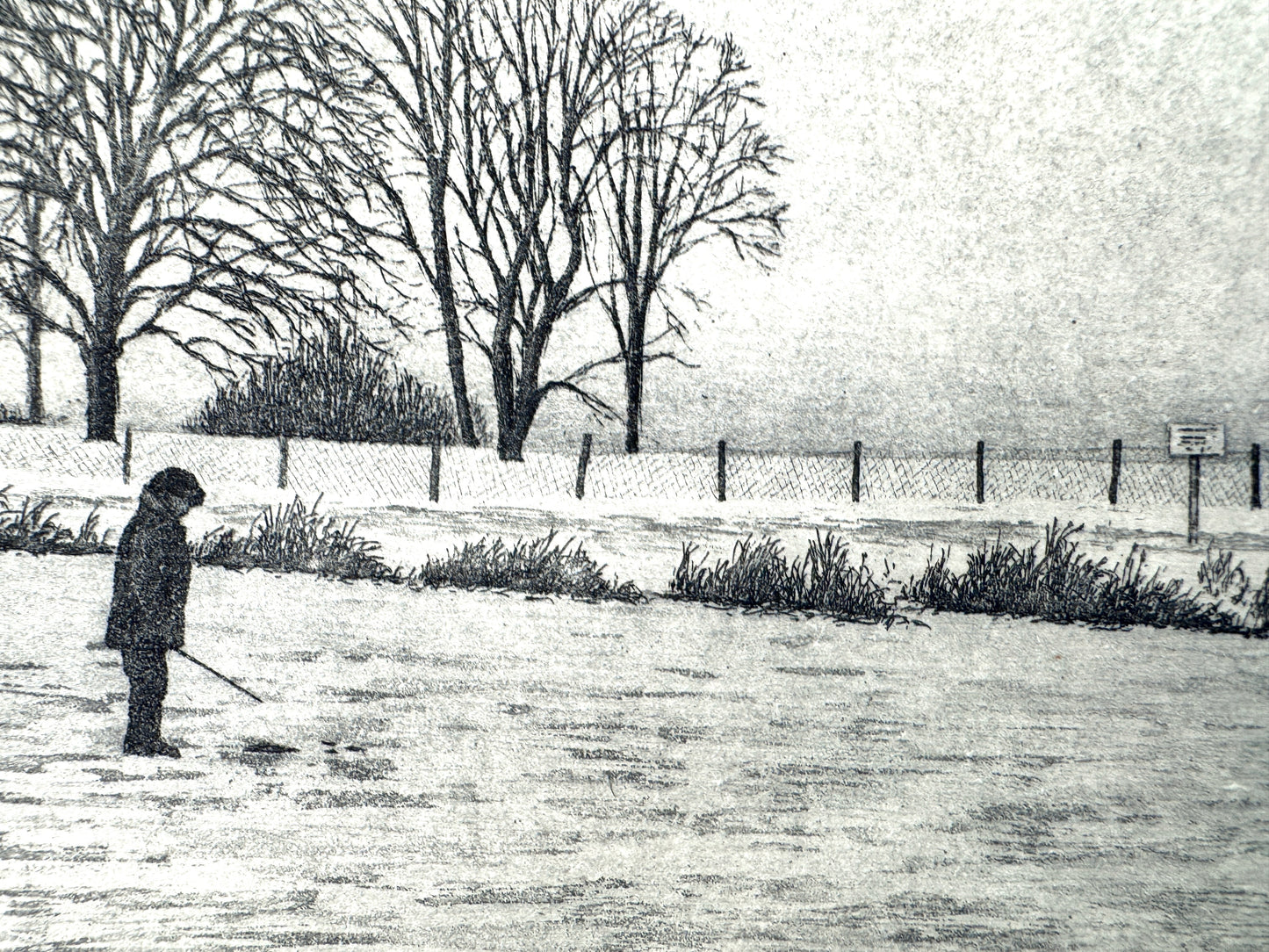 Eisangler auf dem heiligen See. Signierte Radierung