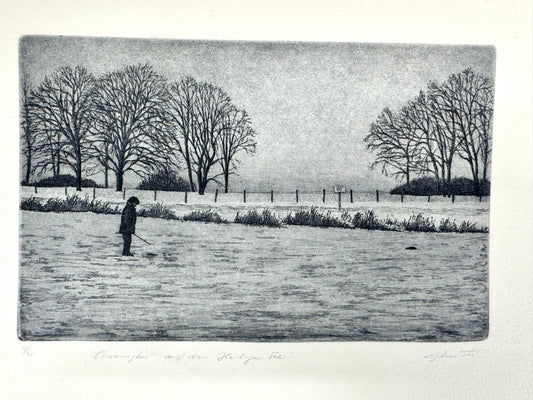 Eisangler auf dem heiligen See. Signierte Radierung
